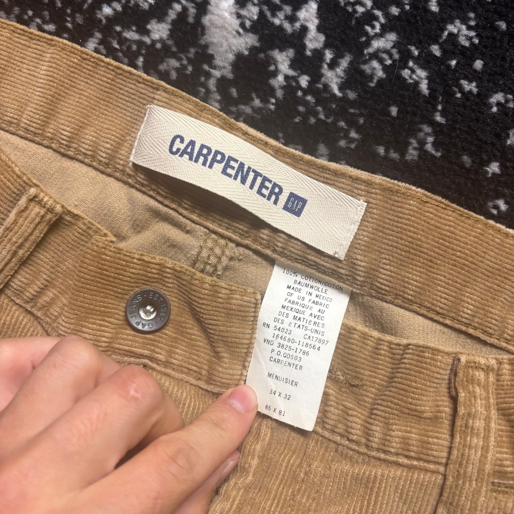 Vintage Gap Carpenter Pants Mens 34x32 Tan Corduroy Y2K Wide Leg Utility - Picture 5 of 8